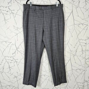 Logan Hill Gray Checks 100% Wool Flat Front Trousers